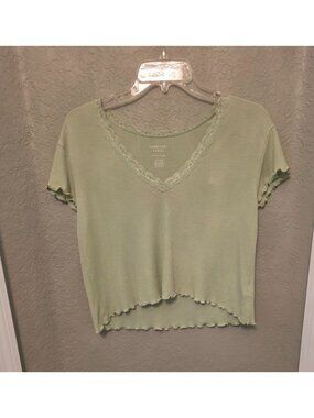 American Eagle Soft Sexy Light Green Modal Cropped Short Sleeve Tee Shirt XS NEW